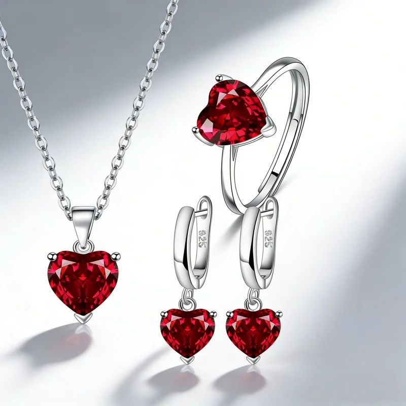 925 Sterling Silver Jewelry Sets For Women Heart Zircon Ring Earrings Necklace Wedding Bridal Elegant Christmas