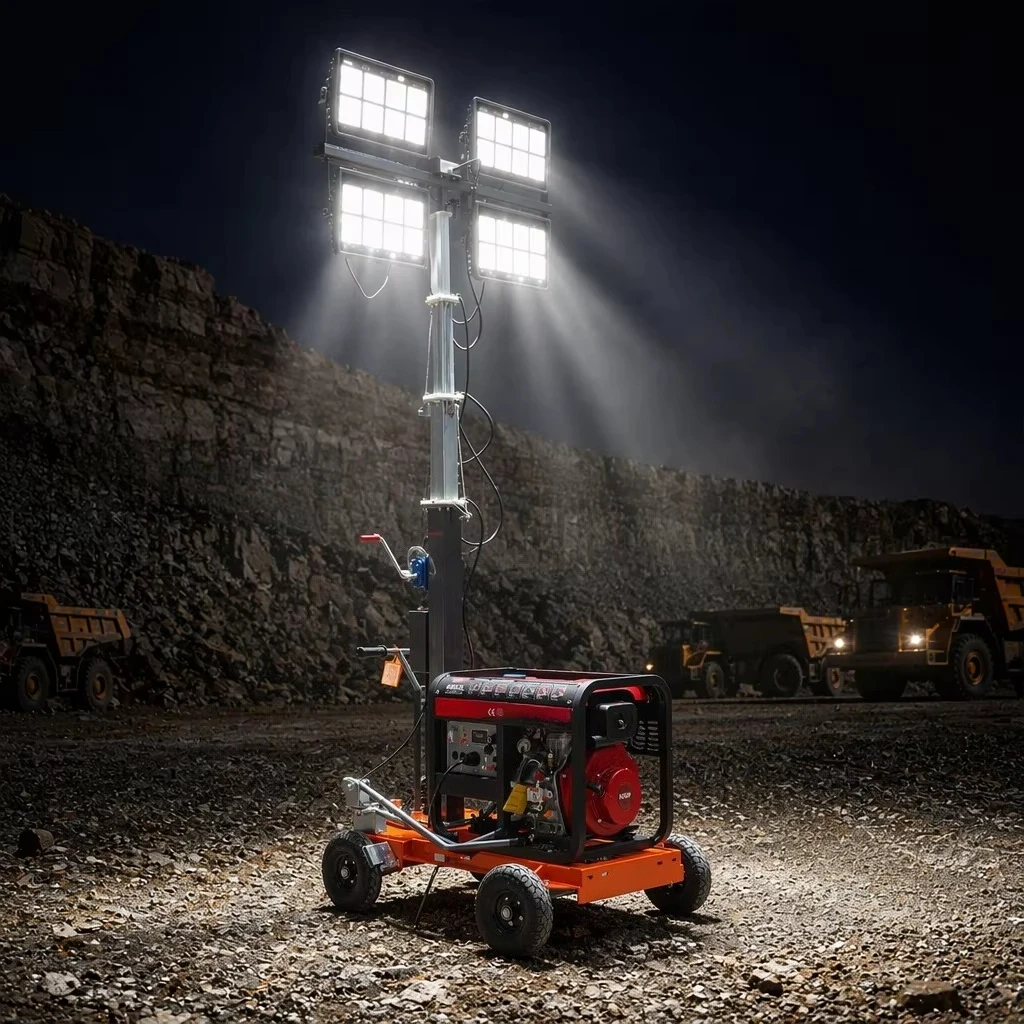 5M High 400W*4 LED Portable Mobile Light Tower 4.5KW/6.5KW Lighting Plant for Mining Construction Site Deposit