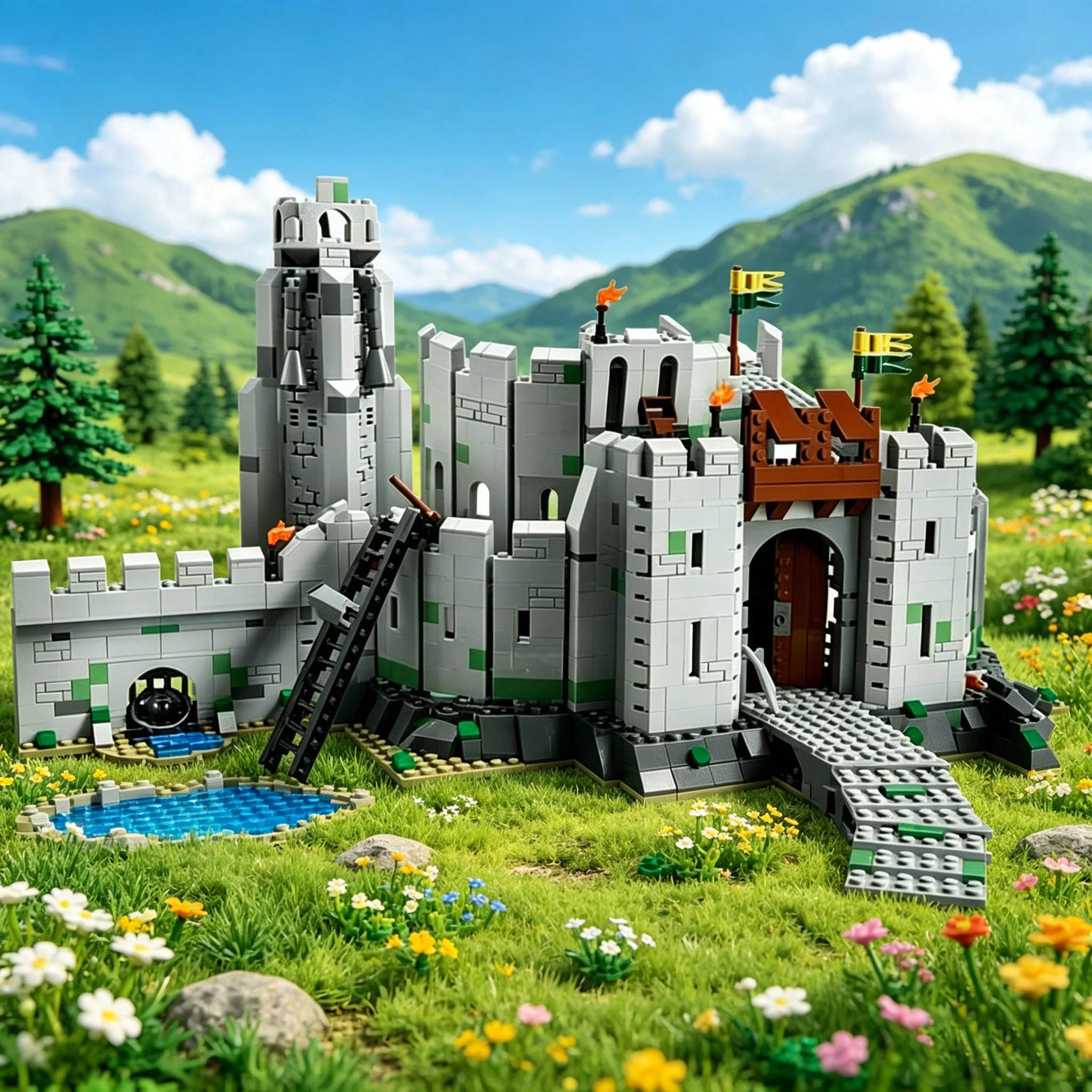 

Classic Medieval Stronghold Siege Battle Architecture Bricks Set, Large Ancient Knight Castle Defense Base Construction Toy, Edu
