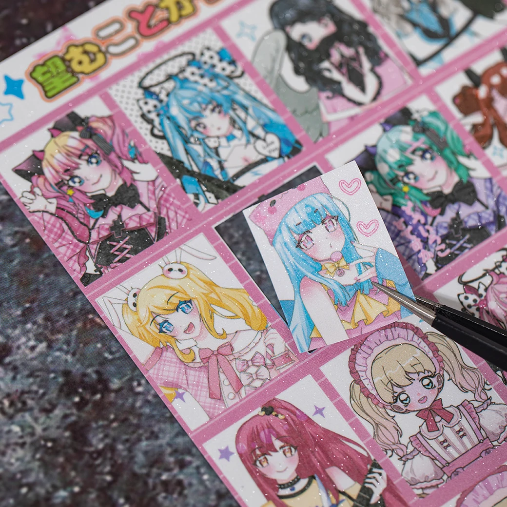 

30sheets Kawaii Cartoon Sparkling Sand Die Cut Stickers Book DIY Handmade Scrapbook Sticker Kawaii Japanese Stationery Stickers