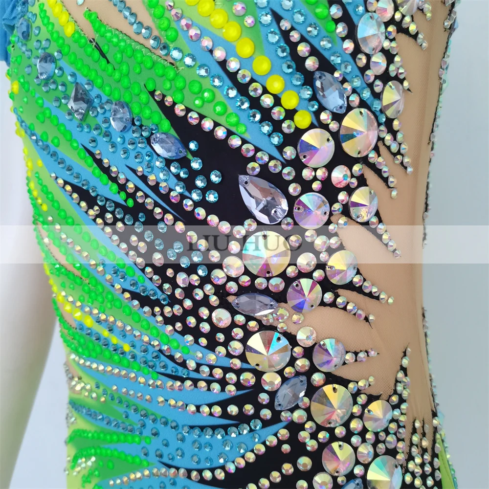 Strój do gimnastyki artystycznej LIUHUO, aerobik, dla dorosłych kobiet i dziewcząt, kostium na występy, zawody taneczne, wielokolorowy, młodzieżowy, zielony