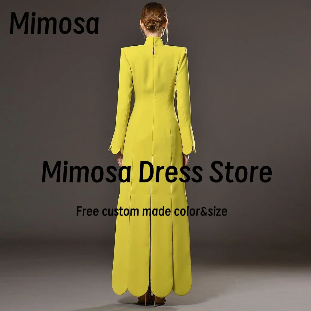 Mimosa V High Collar Prom Dresses Long Sleeves Zipper Back Evening Gowns Side Slit Sexy Robes De Cocktail Party Dress Customized