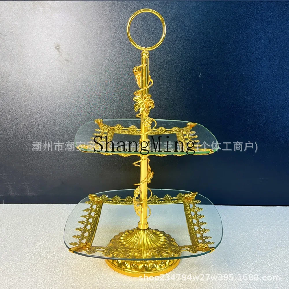 

CLL glass ceramic fruit plate luxury coffee table hotel home decoration creative candy double layer with base