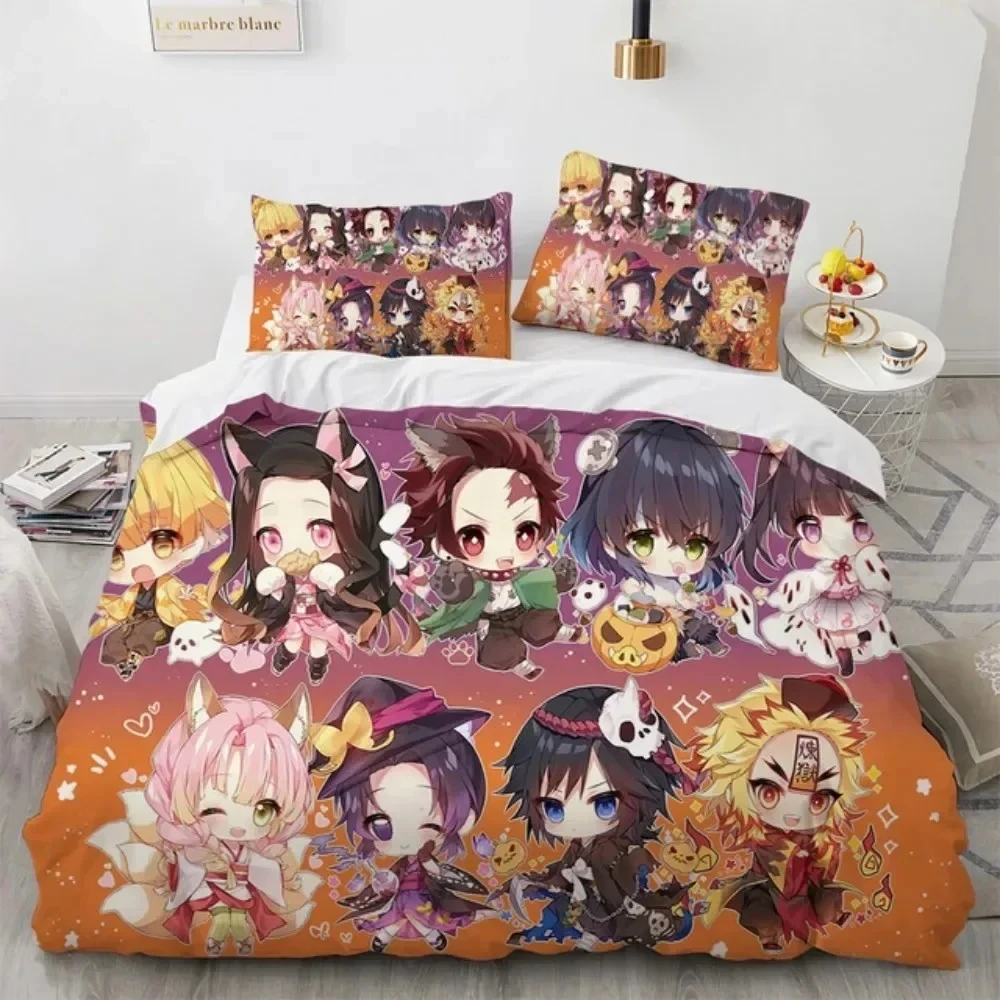 

Hot Kamado Nezuko Bedding Set Anime Demon Slayer Printed Bed Set With Pillowcase Bed Duvet Cover Soft Single Double Queen King