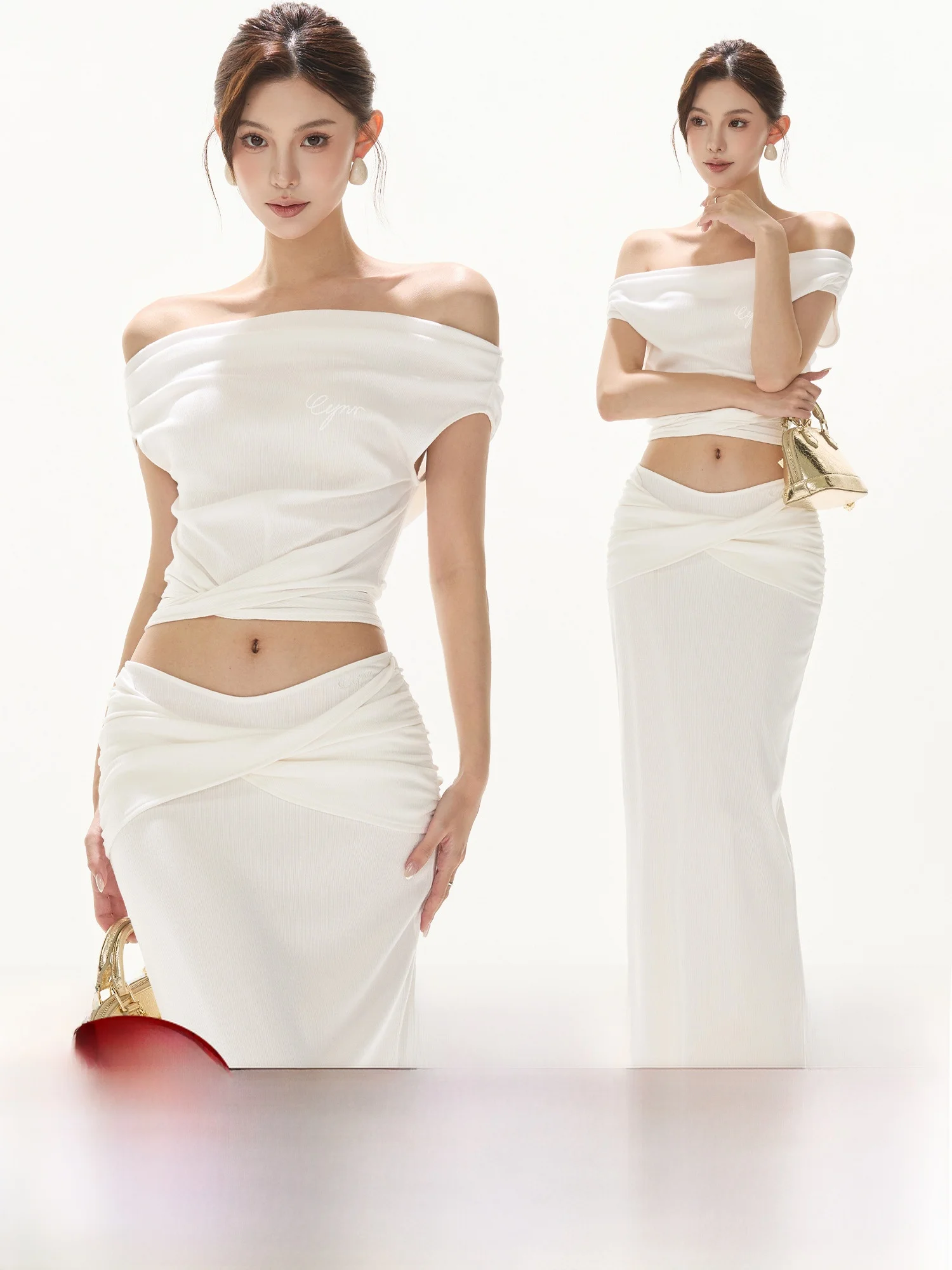 

CYNR оригинальный дизайн, сексуальный комплект с перекрестными бретелями на одно плечо и длинной юбкой, женский летний наряд Faion ort Sve