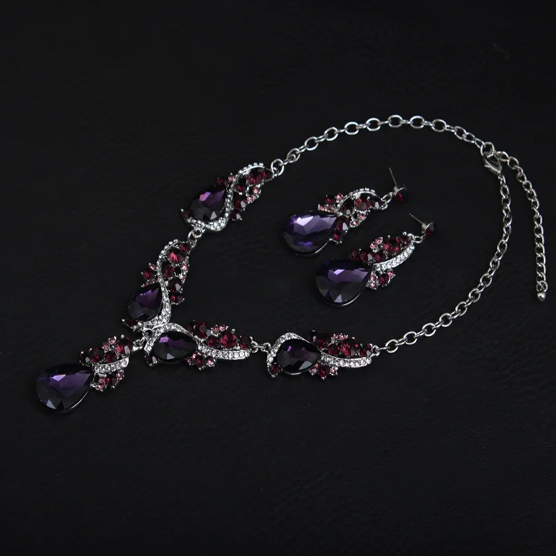 

Necklace and earrings set - Purple gemstone short collar chain. High-quality waterproof jewelry