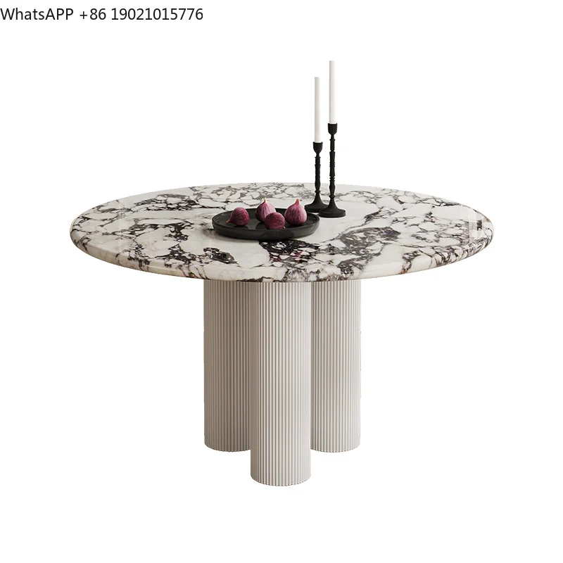 C85 Upscale Round Marble Table Set - French Round Marble Table with Cream Chairs,Inspired Modern Aesthetic for Modern Apart