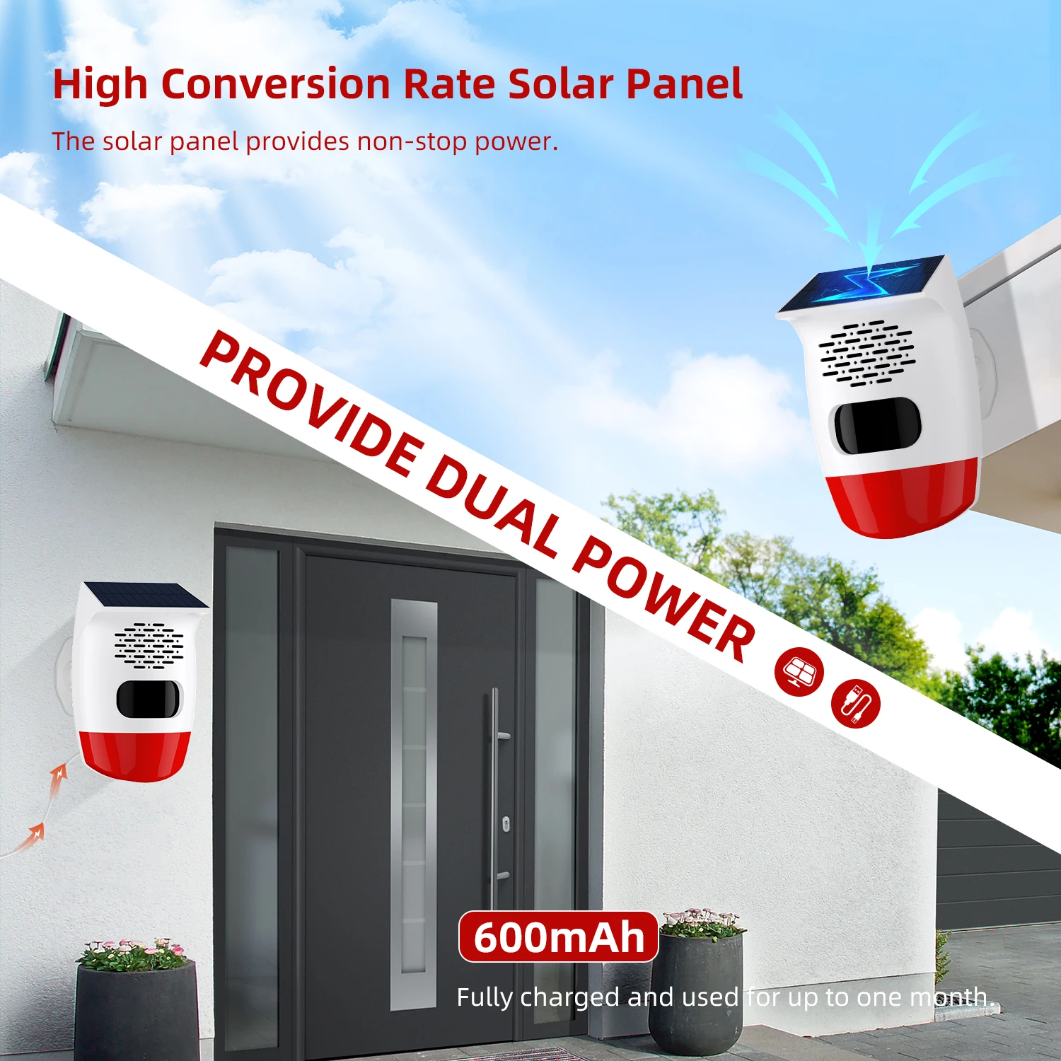 Regis Wireless Solar-Powered Flash Light PIR Motion Detection Burglar Security Anti-Theft Voice Alarm System Door Sensor Siren