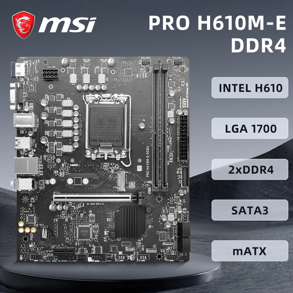 

MSI PRO H610M-E DDR4 Mainboard LGA1700 Supports i9-12900KS i5-12600KF i5-12600 CPU Intel H610 Chipset 2xDDR4 64GB PCIe 4.0 M-ATX