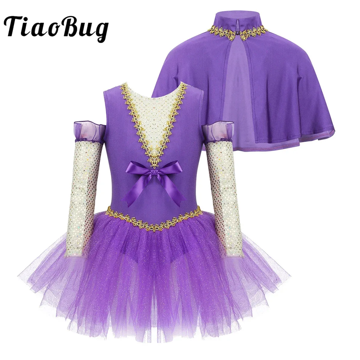 

Kids Girls Showman Tutu Ballet Dance Dress Mesh Tulle Skirt Leotard Halloween Circus Ringmaster Cosplay Costume with Cape Outfit