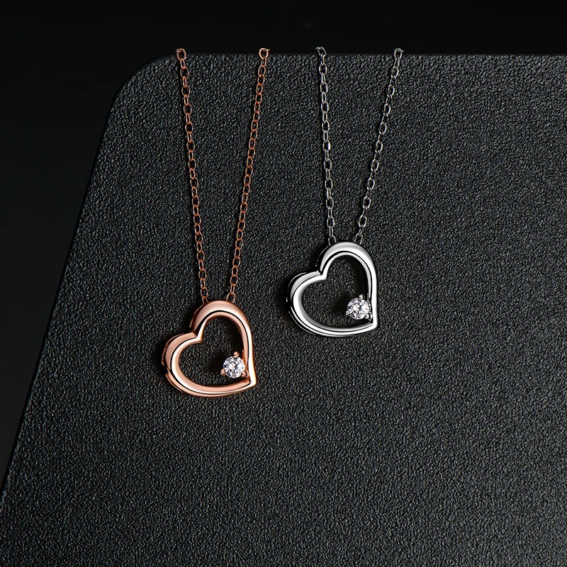 

RAPRGOLD S925 Sterling Silver Love Heart Pendant Necklace For Women Round Sparkling Cubic Zirconia Necklaces Fine Jewelry Gifts
