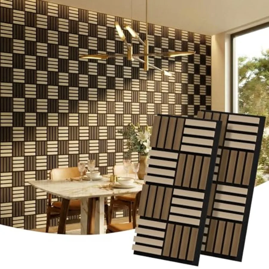 Wall Panels-4-Pack Wood 3D Wall Panels for Wall Decor, High Grille Soundproof Slat Acoustic Panels for Livg Room, TV Background