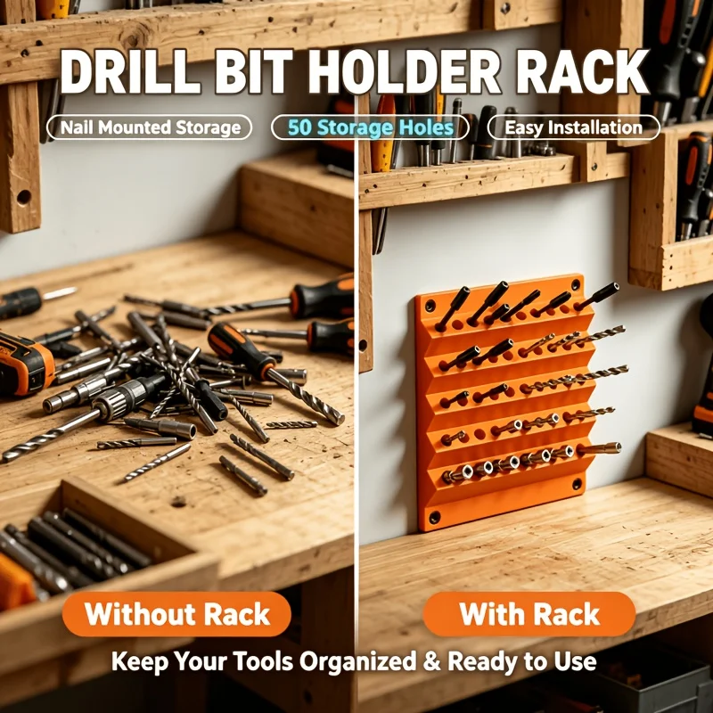 Robuster, an der Wand befestigbarer Bit-Organizer, sechseckiger Halter mit 50 Löchern für 6,3-mm-Bits, Werkzeugaufbewahrungsregal für Schraubendreher, wird geliefert mit – Detail 1