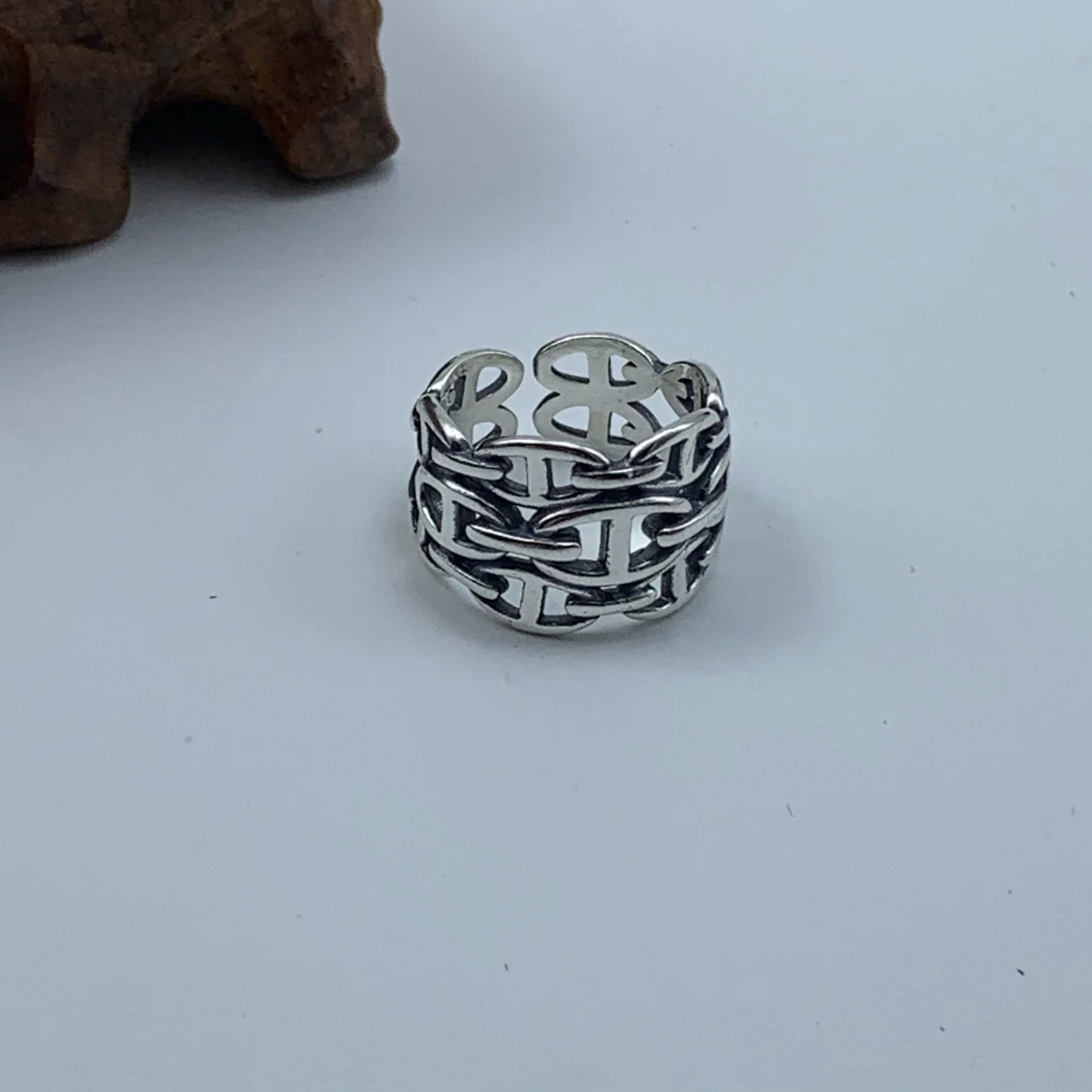 

S925 sterling silver ring with retro pig nose and intertwined smiling faces Ring Women's Creative Trendy Jewelry