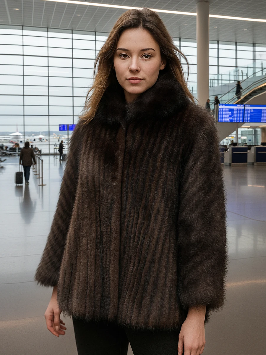 

HDHOHR 2025 100% Real Fox Fur Coat Women Lapel Bat Sleeves High Quality Winter Fashion Real Fox Fur Coats Large Size Fur Jacket