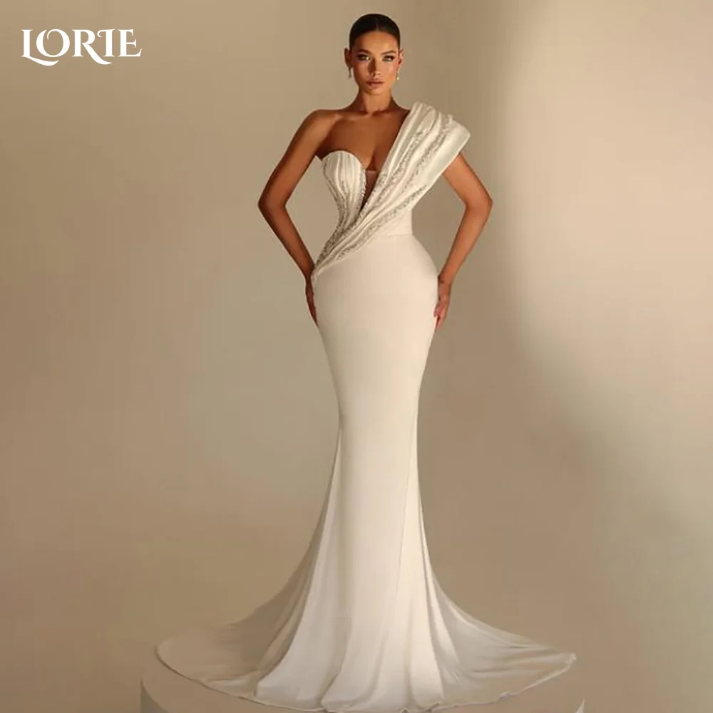 

LORIE Vintage Mermaid Wedding Dresses One Shoudler Pleats Bridal Gowns Princess Elegant Shiny Backelss Bride Dress Customized