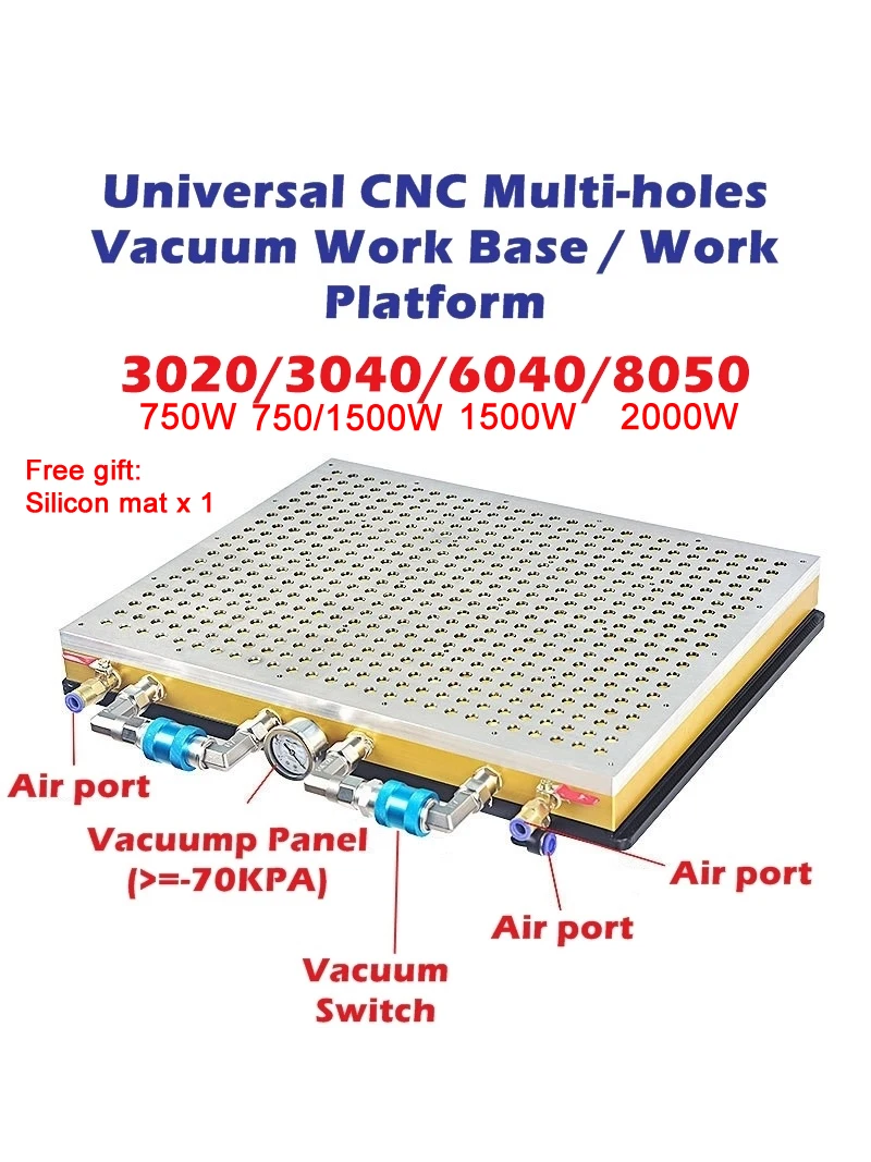 

700/1500/2000W Universal CNC Multi-holes Vacuum Work Base Platform No Need Sealing Strip 300*200MM/300*400MM/600*400MM/800*500MM