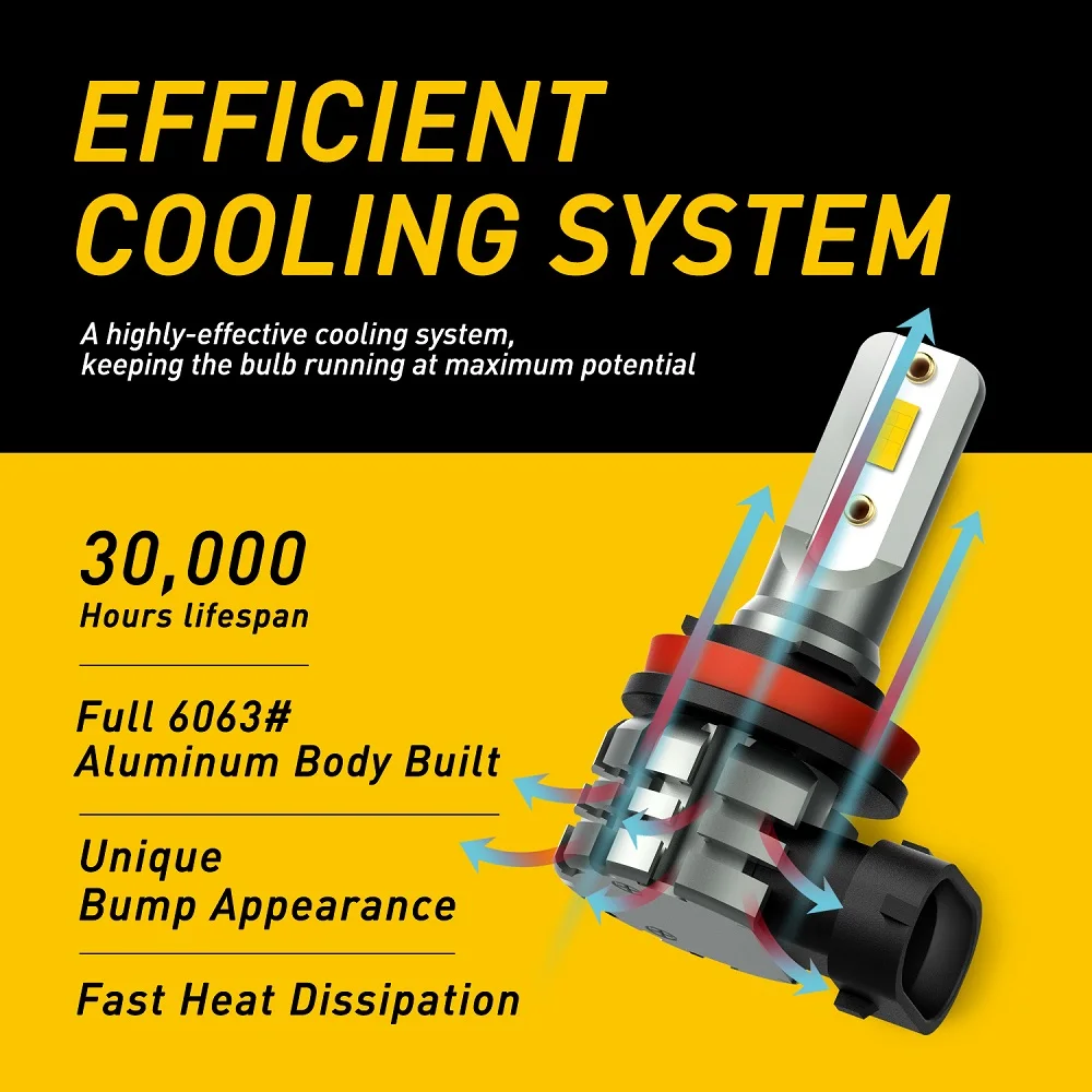 

2Pcs AUXITO H8 H11 LED Fog Light Bulbs H9 H16JP LED Fanless 3000K Amber Yellow Car Daytime Running Driving Lamp 6500k White 12V