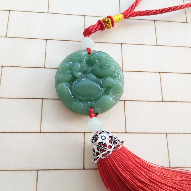 Retro Chinese Tang Suit Hanfu Waist With Hanging Ornaments Tassels Imitation Jade Pendant Buddha statue Handmade Car Keychain