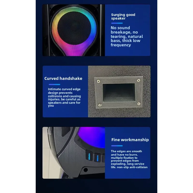 KYYSLB Dual 12 inch Speaker Outdoor Professional Stage Bass Card Speaker LED Bluetooth Card Speaker