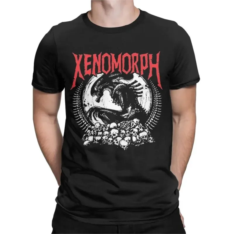 Camiseta de algodón para hombre, camisa de manga corta con cuello redondo, de la película Death Metal, Xenomorph Alien, ropa de verano