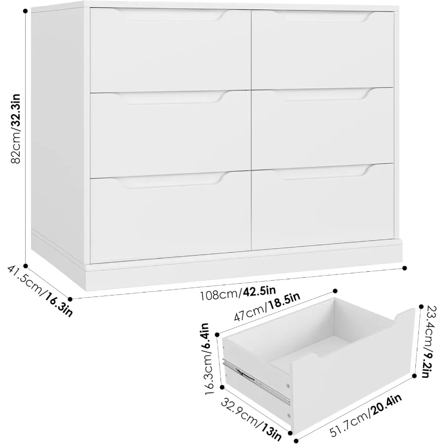 خزانة حديثة ذات 6 أدراج لغرفة النوم، خزانة ذات أدراج مزدوجة مع تخزين، منظم خزانة تخزين خشبي كبير مع قطع ها #3