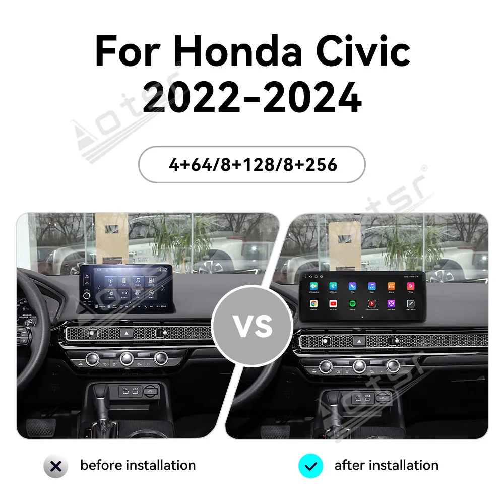12.3 Inch Android 13 System ID8 Carplay 4G For Honda Civic 2022-2024 Car Multimedia Player GPS Navigation Radio Screen Headunit