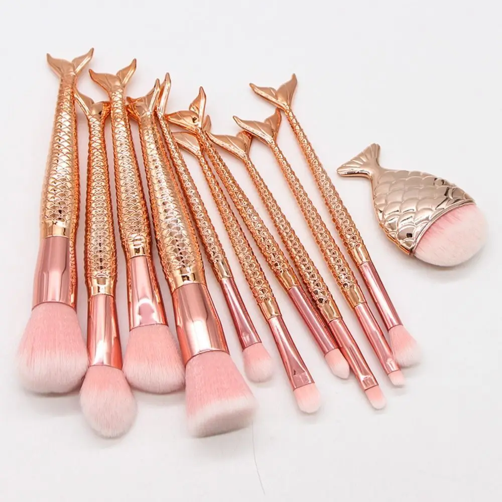 

10Pcs New Dazzling Colors Makeup Brush Set Plastic Portable Powder Brush Fishtail Brush Convenient Eye Shadow