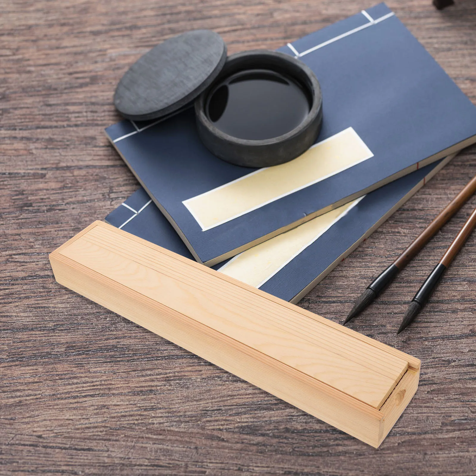 

Exquisite Keepsake Calligraphy Brush Box Wooden Pen Display Case Elegant Storage Organizer for Home Office Calligraphy Brush Box
