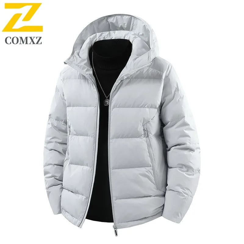 

COMXZ Alpine Skiing Luxury Mens Down Jacket Hooded Collar Snow Thickened Warm Parka Street Style Lightweight Winter Zipper Coats