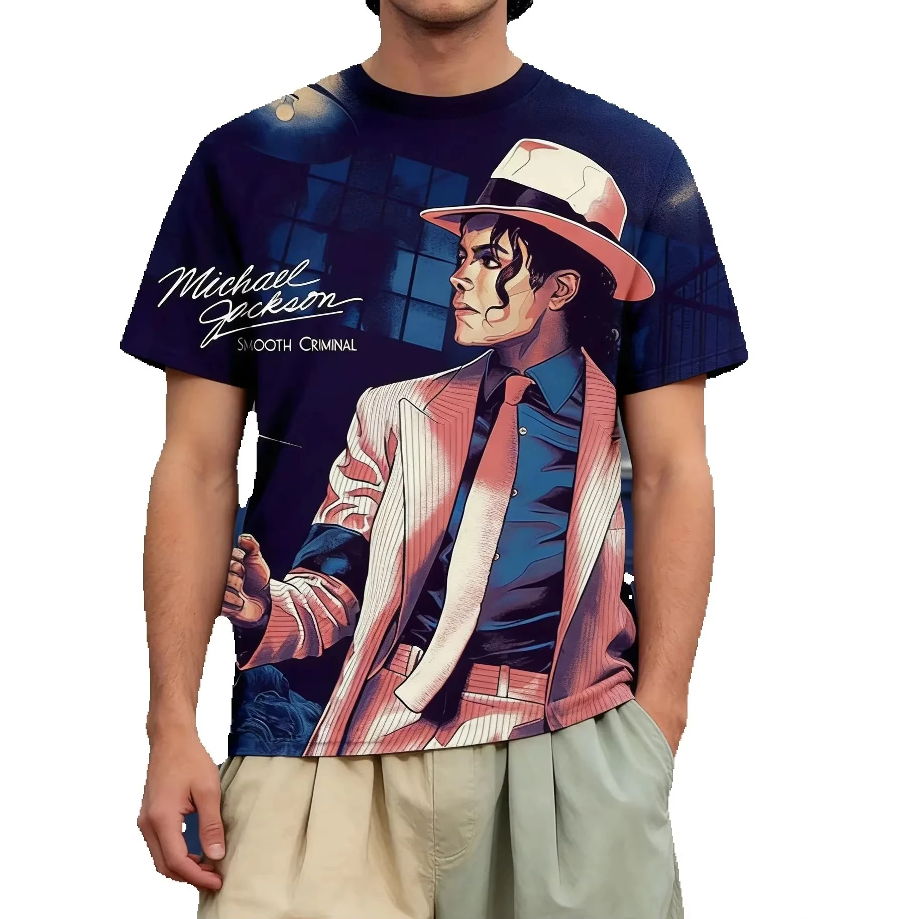 Summer fashion Michael Jackson hip hop singer retro casual Men's women's T shirts Tops Children's adult Parent child T shirt view 2