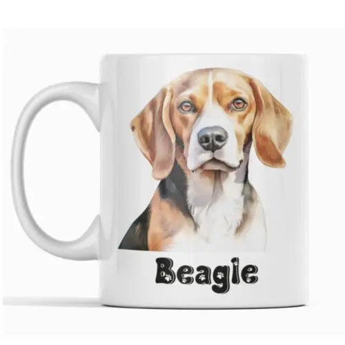 Taza de perro Beagle de 11oz de cerámica blanca, regalo para amantes de los perros, para él o ella