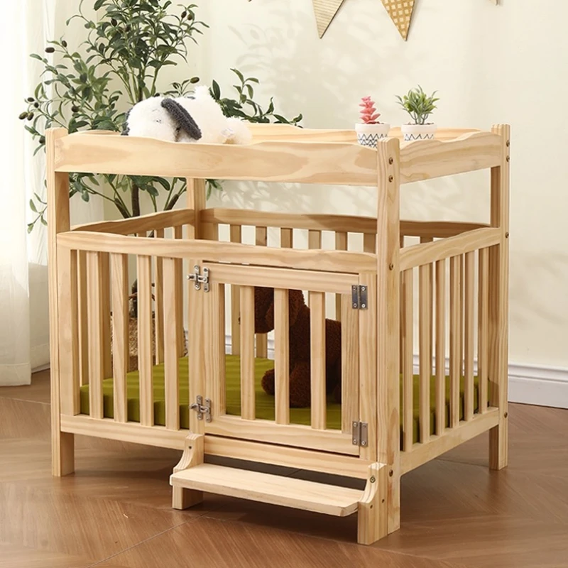 

Solid Wood Pet Bed for Medium and Small Dogs Multi-Functional Indoor Dog House Natural Dog Kennel Sleeping Cot with With Steps