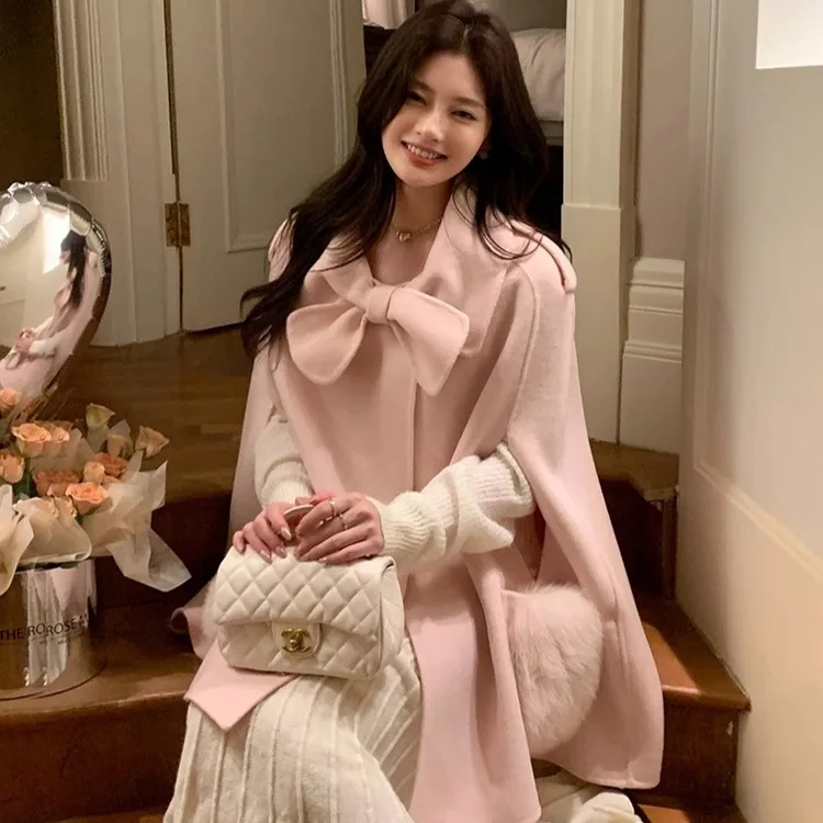 

Двустороннее шерстяное пальто с меховым воротником, женское, 100% шерсть, новинка 2024, утепленное, с длинными рукавами, круглый вырез горловины