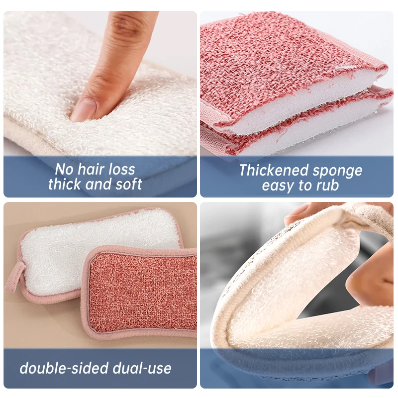 5/1pcs Super Absorbent Microfiber Scrub Sponge Double Sided Magic Sponge for Dishwashing Kitchen Bathroom Cleaning Tools