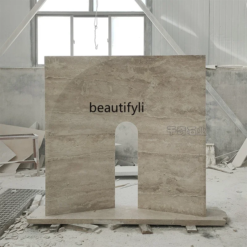 

Natural marble fireplace stone carving European travertine fireplace French retro simple decorative ornament B06