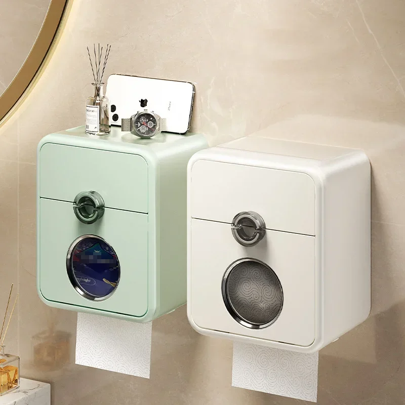 Wall Mounted Toilet Paper Shelf Bathroom Roller Tissue Holder Waterproof Multi-function Drawer Box Waterproof Paper Towel Holder