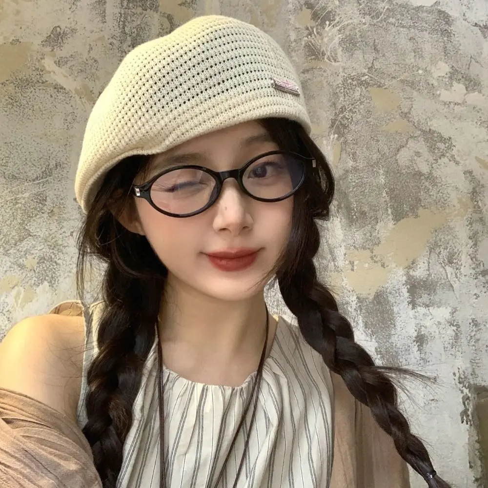 

Brimless Cap Breathable Hollowed Out Beret Hat Japanese Style Vintage Weave Hat Thin Painter Hat Crochet Knitted Cap Girls