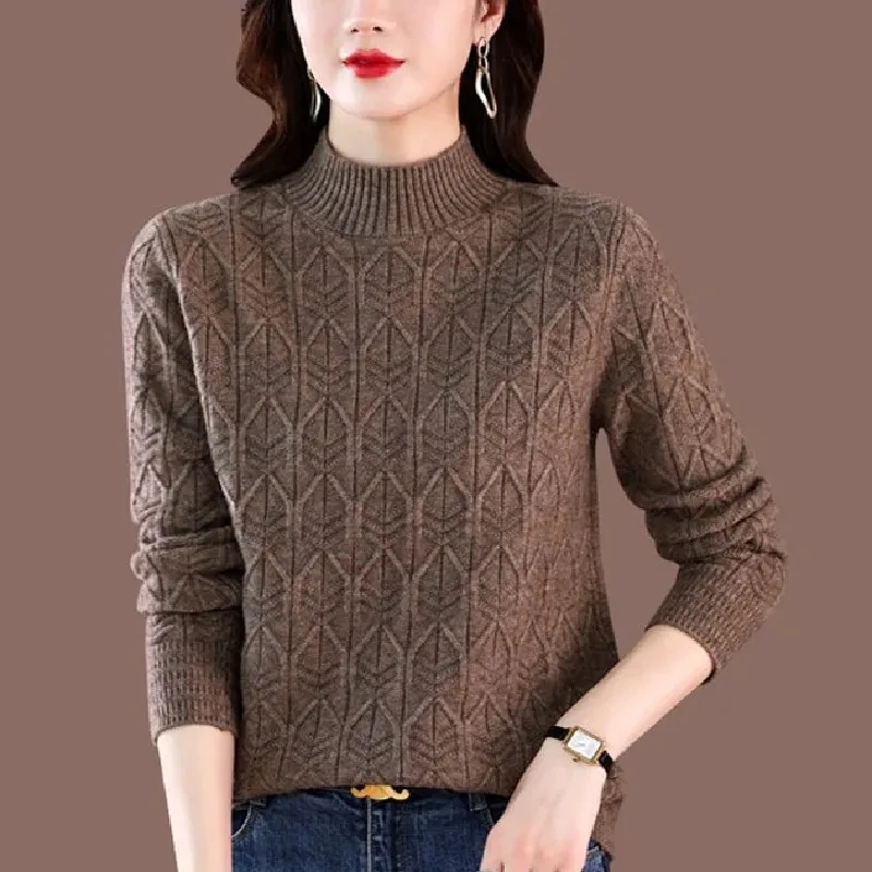 

2024 New Autumn And Winter Pullover Half Turtleneck Knitted Sweater Women Vintage Long Sleeve Bottoming Women Tops Jumper Pull