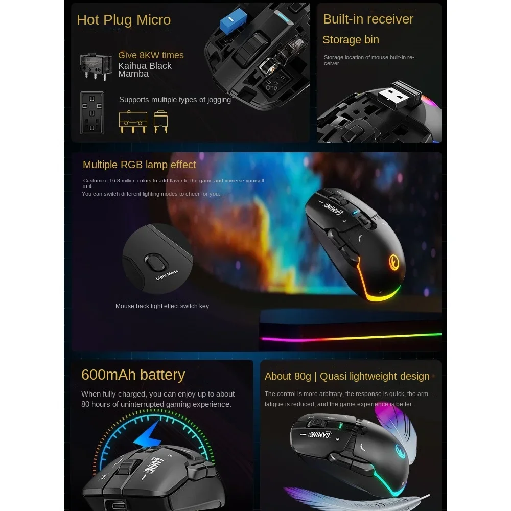 Imagem -04 - Mouse sem Fio 2.4g com Fio Dual Mode Hot Swappable Micro Paw3395 26000dpi Fps Leve Ergonomia de Jogos Esports Ifyoo-g03