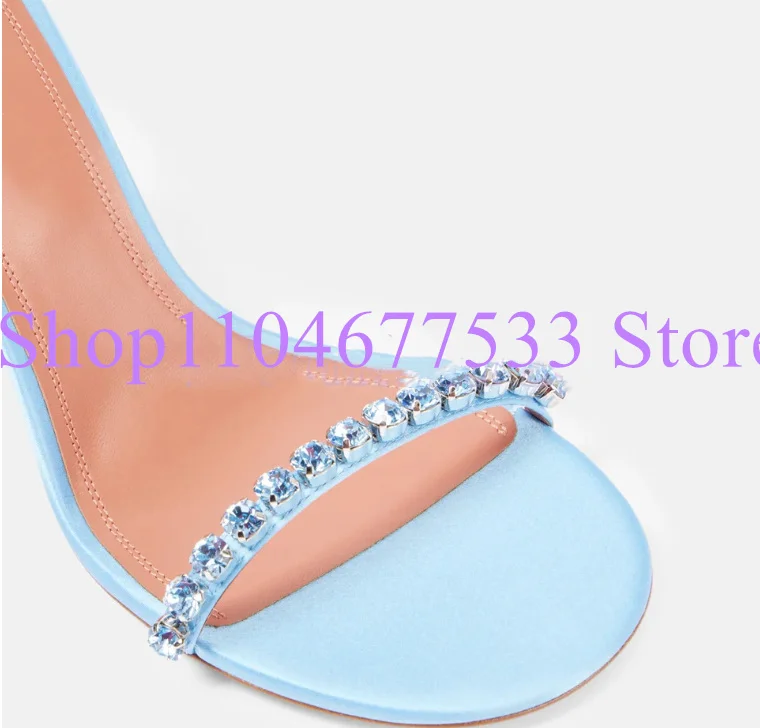 Blue Color Crystal Lady Sandals Fashion Rhinestone Thin Heel Woman Gladiator Sandals Female Dress Party High Heels Pumps Shoes view 4