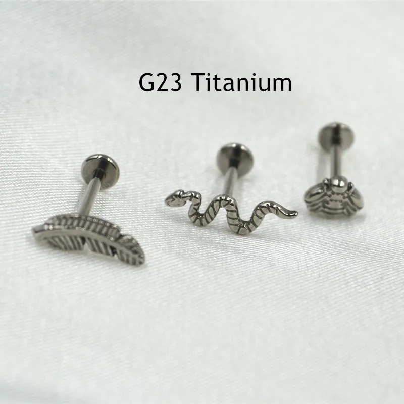 

10pcs Body Jewelry Piercing -G23 Titanium Bee Feather 16G Internal Thread Lip Labret Studs Ear Ring Rook Helix Bar Tragus Studs