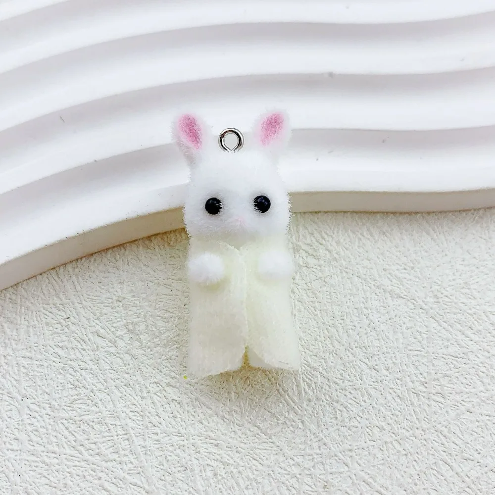 Resin Dress Rabbit Pendant 3D Flocking Miniature Rabbit Dolls Multipurpose Hairy DIY Rabbit Charms