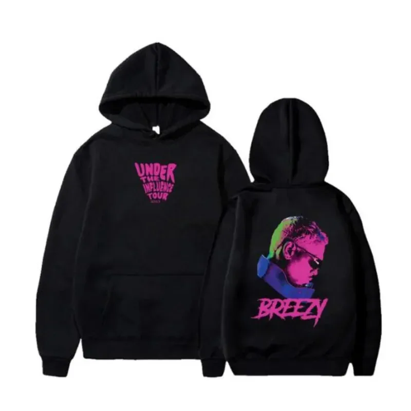 NewBreezy Under The Influence Tour 2023 Chris Brown Merch Hoodie Women Men Long Sleeve Pullover Hooded Sweatshirt Hip Hop Cl UD4