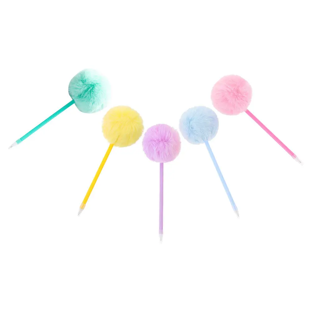 

5Pcs Lively Pompom Pens Bold Colors Cute Ball Top Design Writing Pens for School Home Office Novelty Stationery