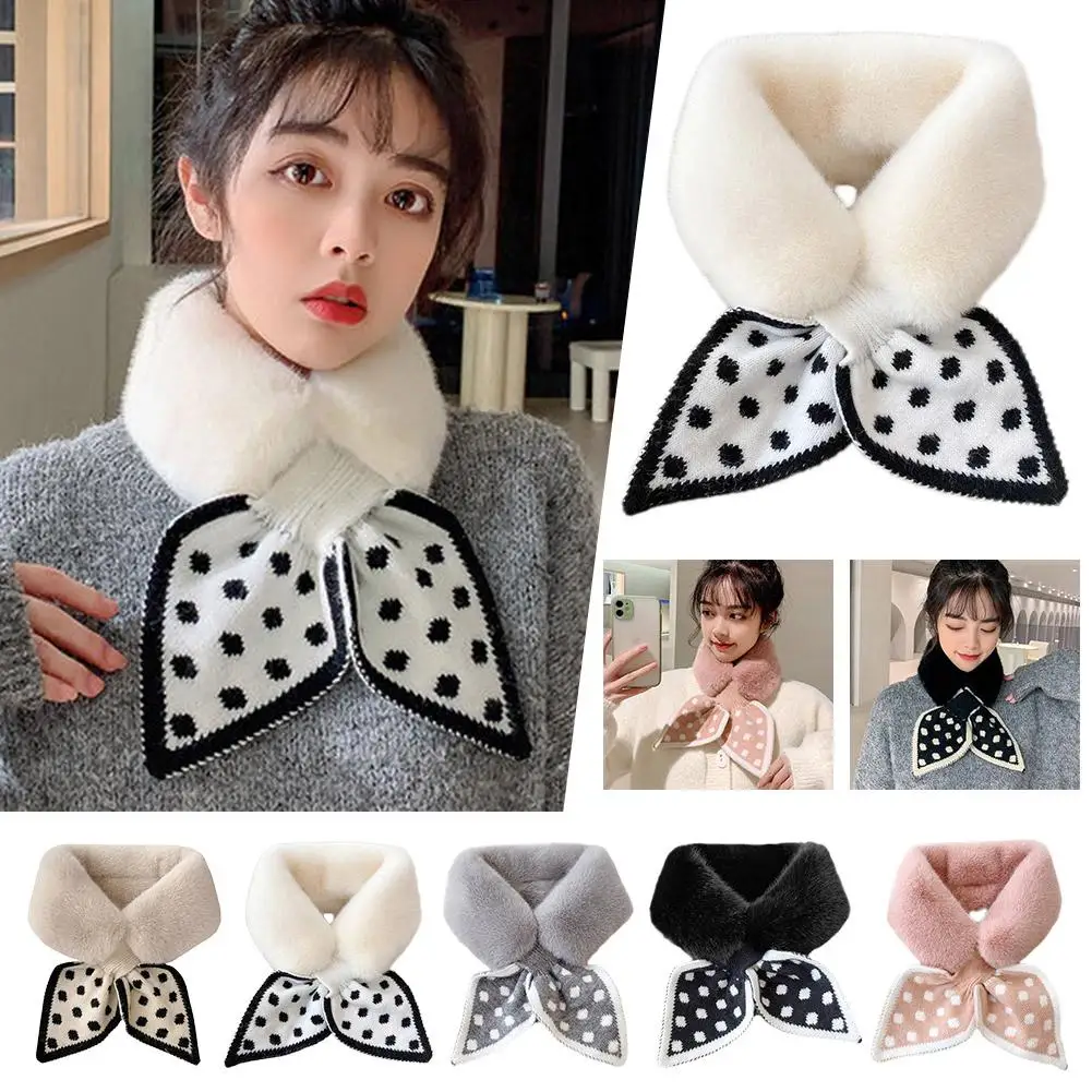 

Knitted Faux Rabbit Fur Shawl Cross Scarf Collar Autumn Winter Fake and Rabbit Cross Collar Collar Warmer Fur Neck Women Sc W8K2