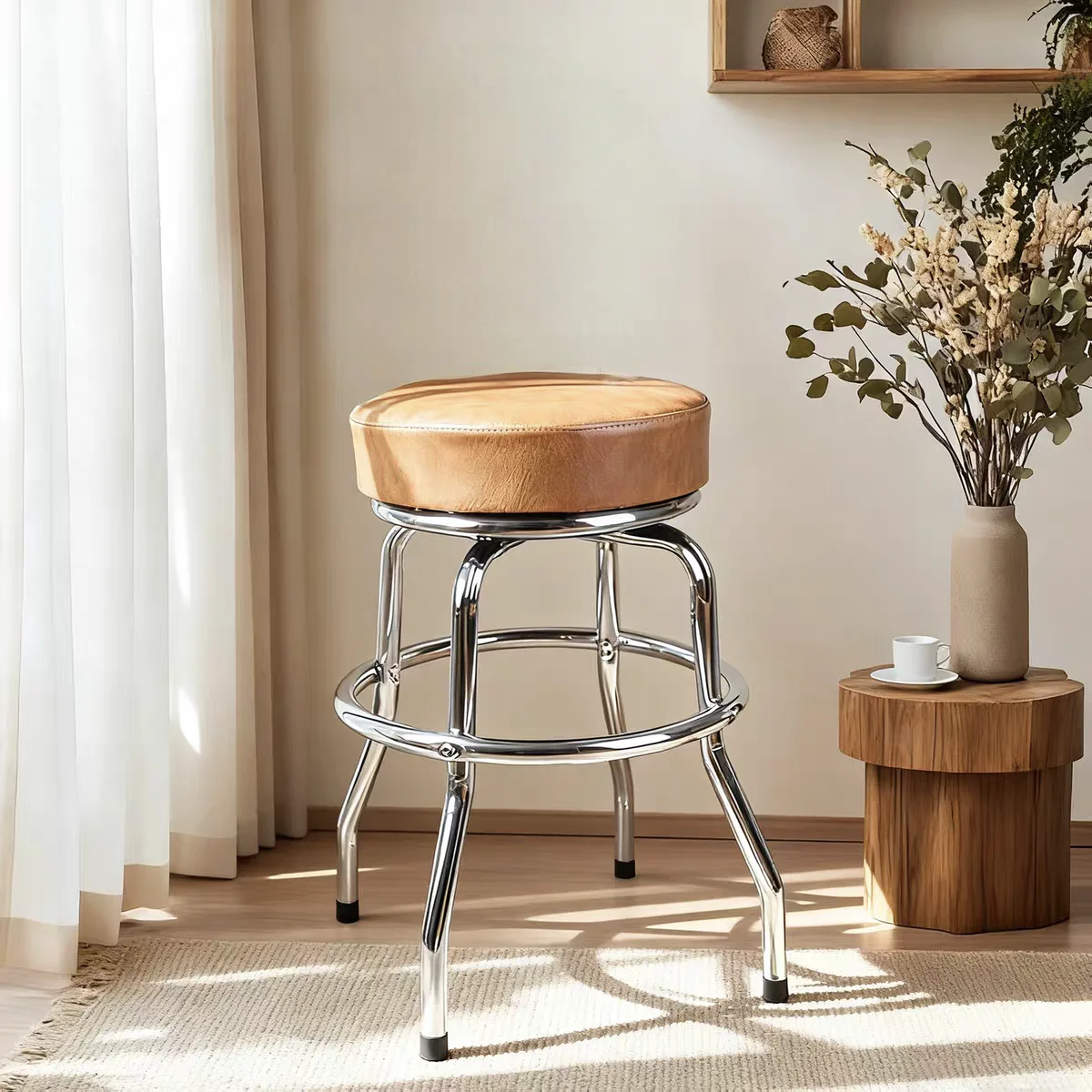 

Современный вращающийся барный стул с хромированной металлической подставкой для сиденья, подходит для использования в отелях, ресторанах, на открытом воздухе, в гостиных и столовых.