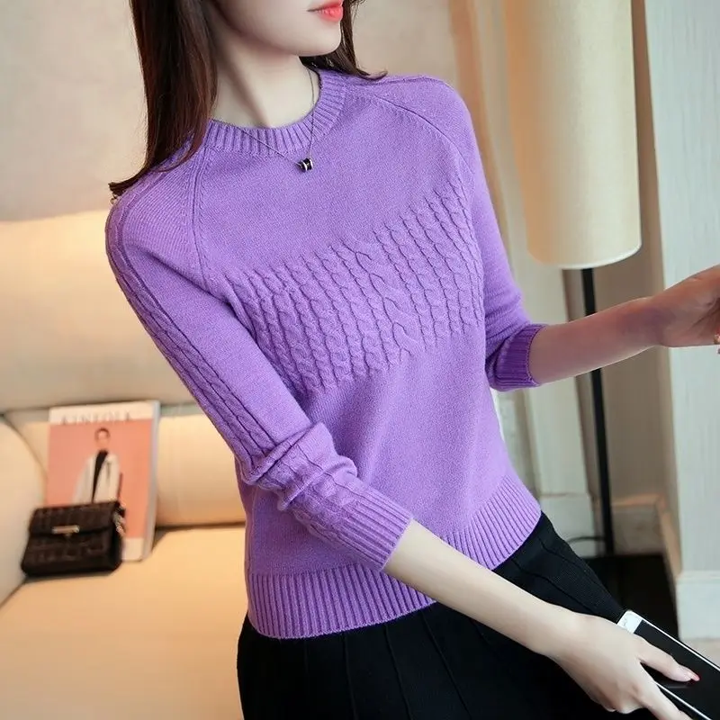 

Women's Autumn Casual Simplicity Solid Color O-neck Long Sleeve Sweater Women Clothes Fashion Elegant All-match Slim Knitwear