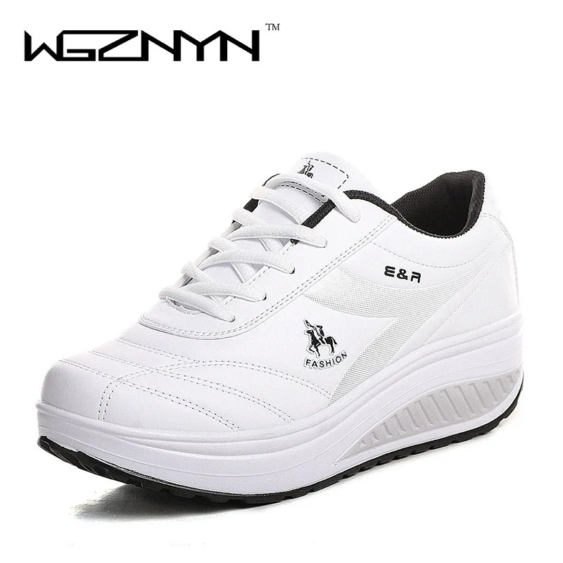 WGZNYN 2024 Slimming Women Fashion PU Leather Platform Casual Shoes Women Lady Swing Shoes Spring Autumn Top Quality Flats