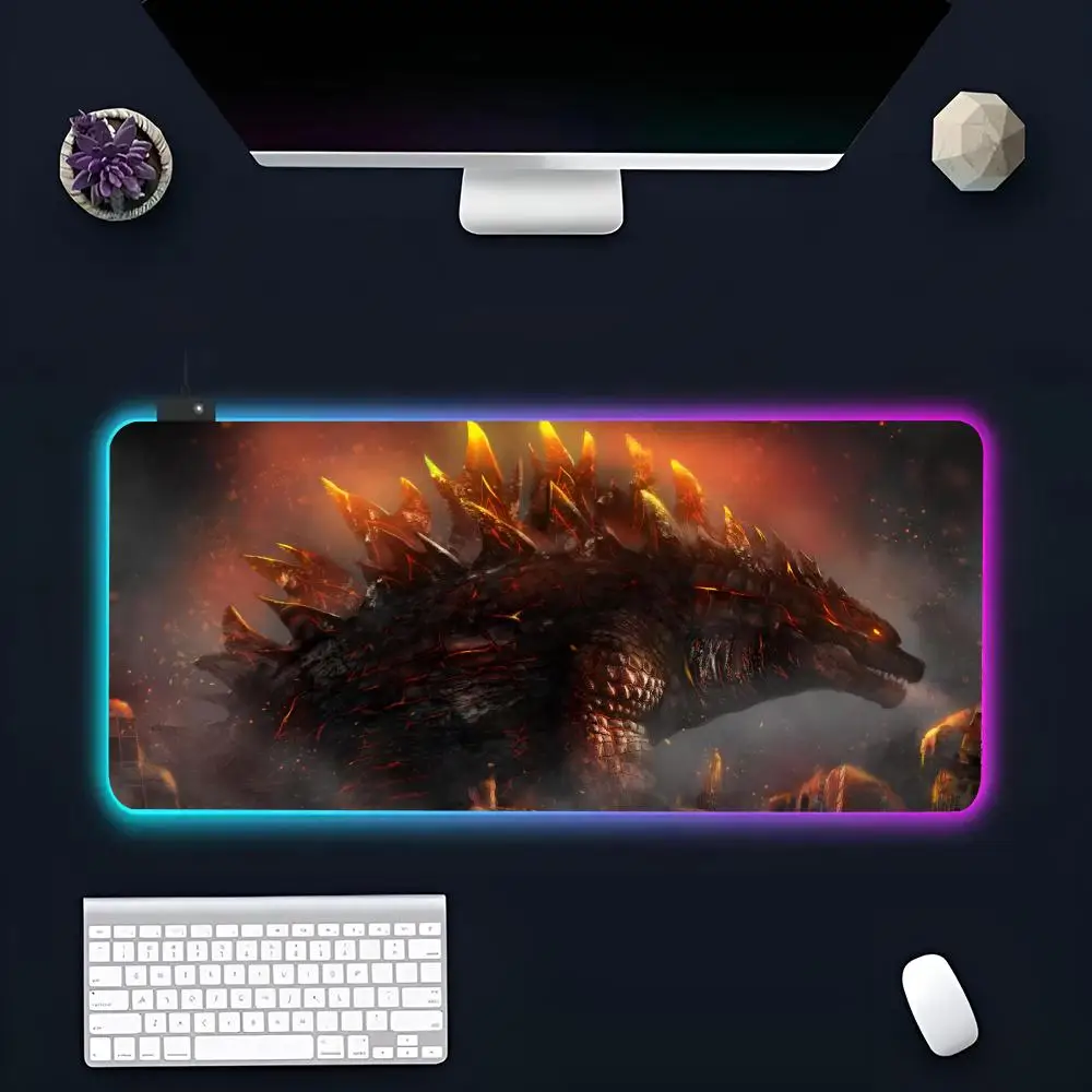 The Anime G-Godzillaes MINISO Mouse Pad RGB Gaming Mousepad LED Large Gamer Mousepad XXL Keyboard Pads Luminous Desk Mat Backlit